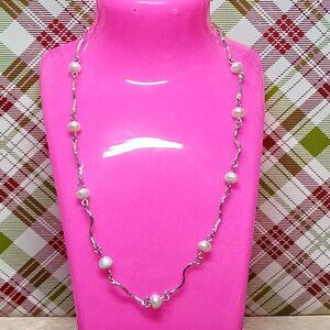 Fashion Vintage Silver Tone Faux Pearl Costume Jewelry Necklace #65